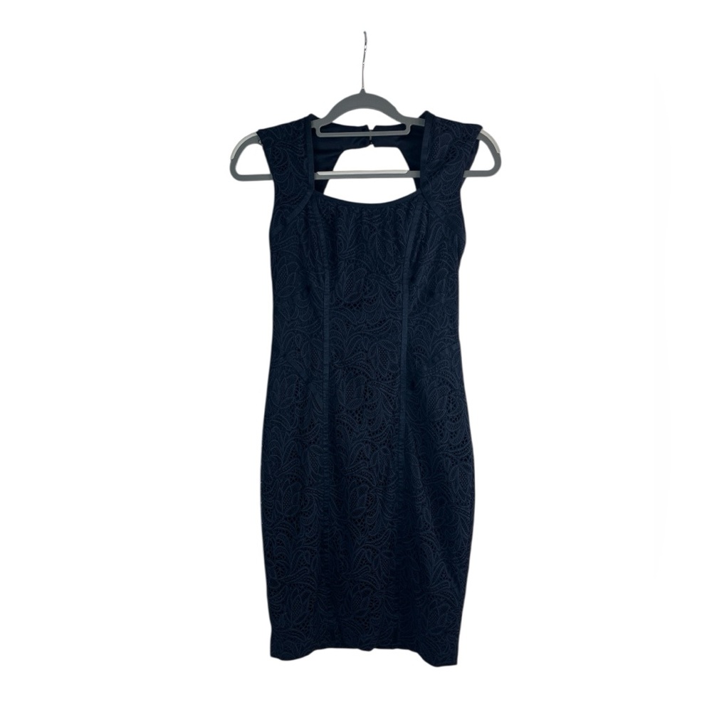 Cache Navy Blue Lace Bodycon Sheath Dress Women’s 2 Cutout Back Cocktail Party‎